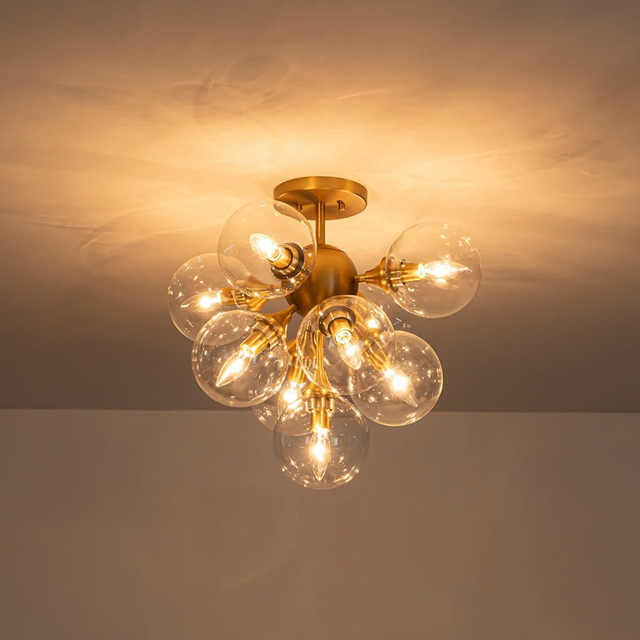 LightFixturesUSA - Mid - Century Brass Glass Bubble Tiered Semi Flush Chandelier - Chandelier - Brass - 