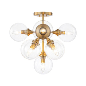 LightFixturesUSA - Mid - Century Brass Glass Bubble Tiered Semi Flush Chandelier - Chandelier - Brass - 