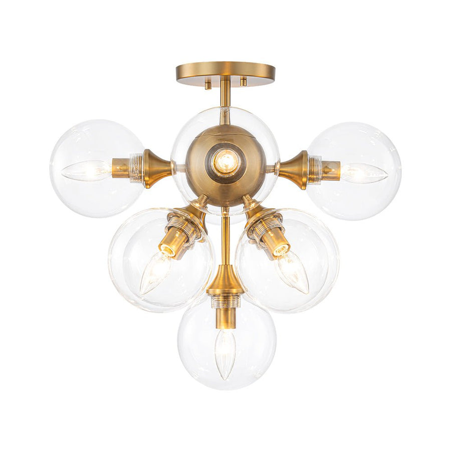 LightFixturesUSA - Mid - Century Brass Glass Bubble Tiered Semi Flush Chandelier - Chandelier - Brass - 