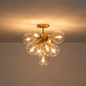LightFixturesUSA - Mid - Century Brass Glass Bubble Tiered Semi Flush Chandelier - Chandelier - Brass - 