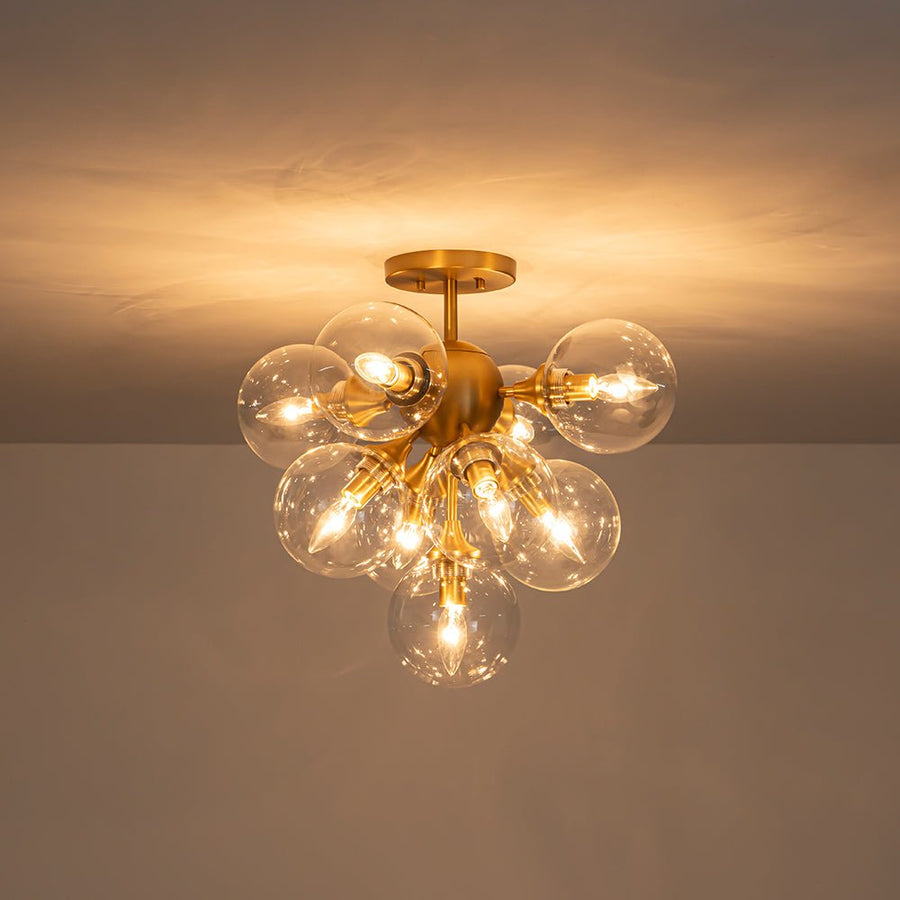 LightFixturesUSA - Mid - Century Brass Glass Bubble Tiered Semi Flush Chandelier - Chandelier - Brass - 