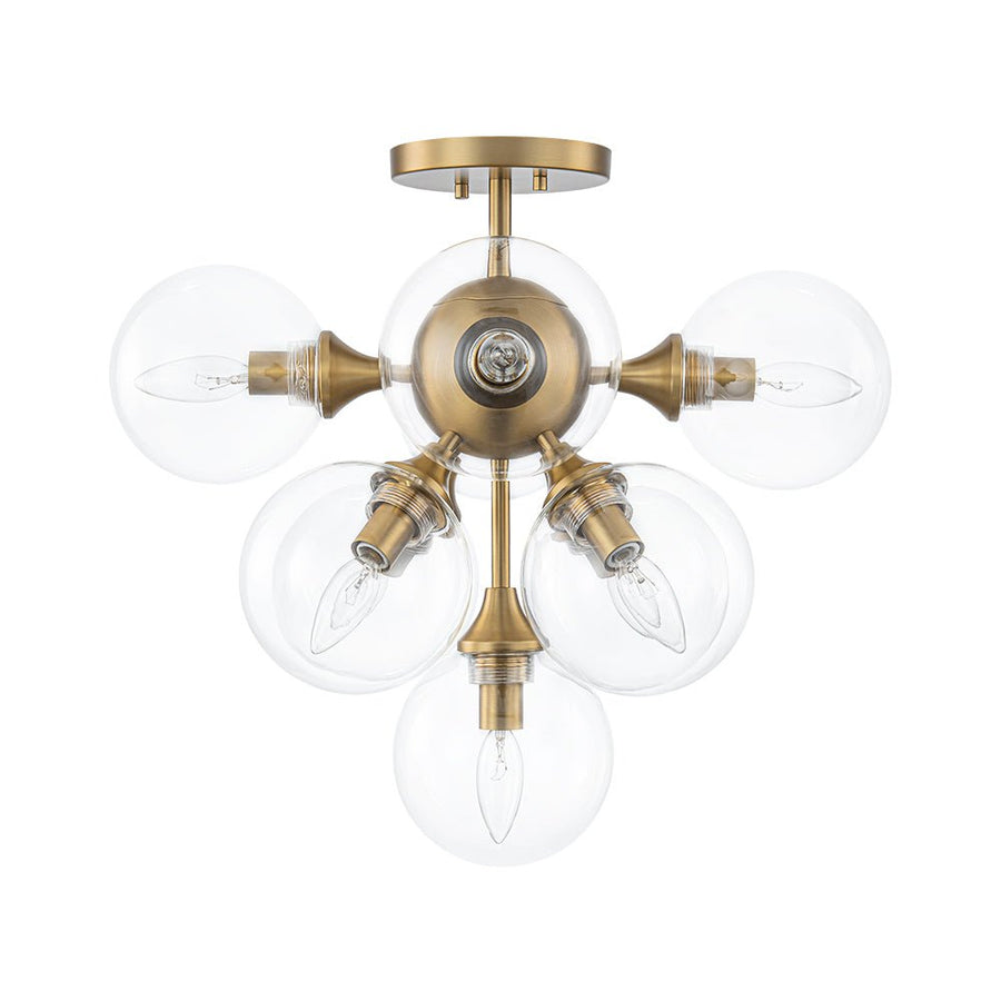 LightFixturesUSA - Mid - Century Brass Glass Bubble Tiered Semi Flush Chandelier - Chandelier - Brass - 