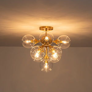 LightFixturesUSA - Mid - Century Brass Glass Bubble Tiered Semi Flush Chandelier - Chandelier - Brass - 