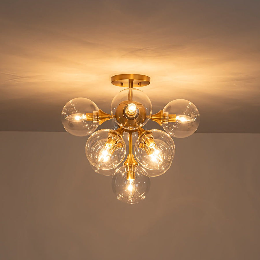 LightFixturesUSA - Mid - Century Brass Glass Bubble Tiered Semi Flush Chandelier - Chandelier - Brass - 