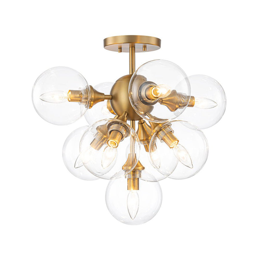 LightFixturesUSA - Mid - Century Brass Glass Bubble Tiered Semi Flush Chandelier - Chandelier - Brass - 