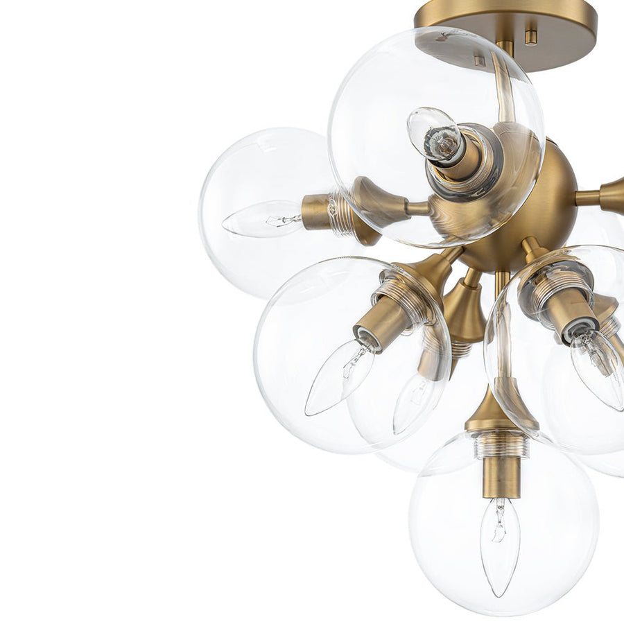 LightFixturesUSA - Mid - Century Brass Glass Bubble Tiered Semi Flush Chandelier - Chandelier - Brass - 