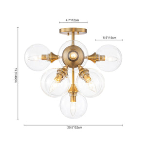 LightFixturesUSA - Mid - Century Brass Glass Bubble Tiered Semi Flush Chandelier - Chandelier - Brass - 