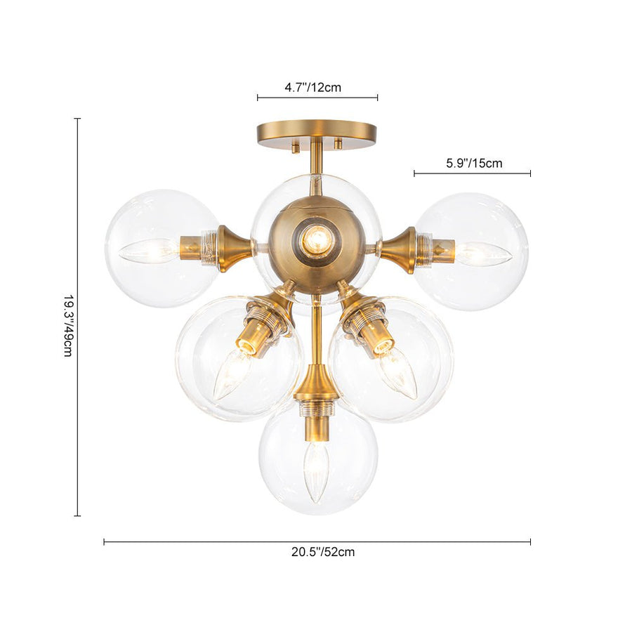 LightFixturesUSA - Mid - Century Brass Glass Bubble Tiered Semi Flush Chandelier - Chandelier - Brass - 