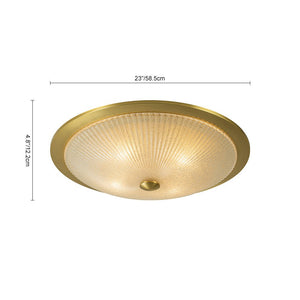 LightFixturesUSA - Mid - Century Brass Ribbed Textured Glass Flush Mount - Ceiling Light - Gold - 