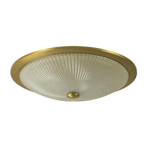 LightFixturesUSA - Mid - Century Brass Ribbed Textured Glass Flush Mount - Ceiling Light - Gold - 