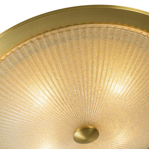 LightFixturesUSA - Mid - Century Brass Ribbed Textured Glass Flush Mount - Ceiling Light - Gold - 