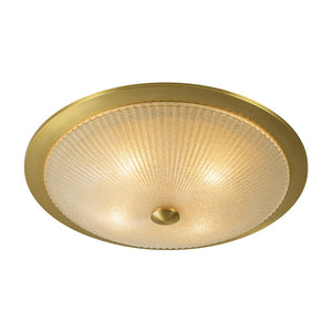 LightFixturesUSA - Mid - Century Brass Ribbed Textured Glass Flush Mount - Ceiling Light - Gold - 