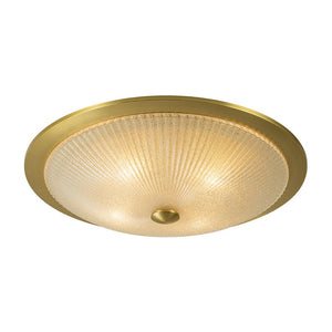 LightFixturesUSA - Mid - Century Brass Ribbed Textured Glass Flush Mount - Ceiling Light - Gold - 
