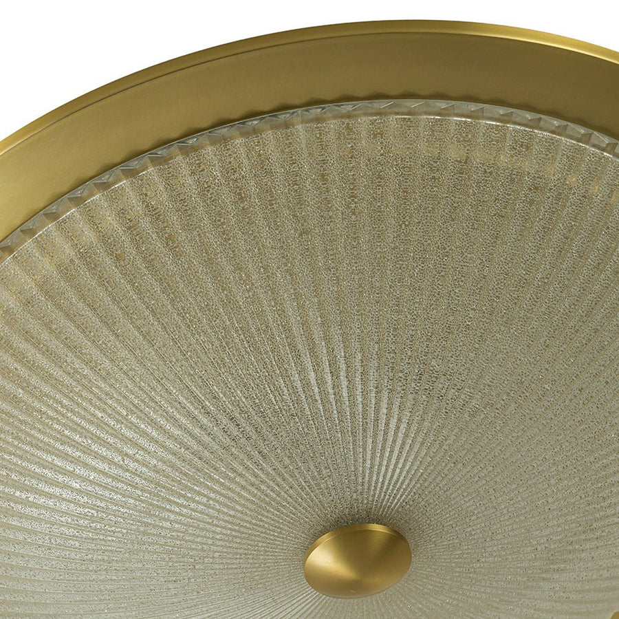 LightFixturesUSA - Mid - Century Brass Ribbed Textured Glass Flush Mount - Ceiling Light - Gold - 