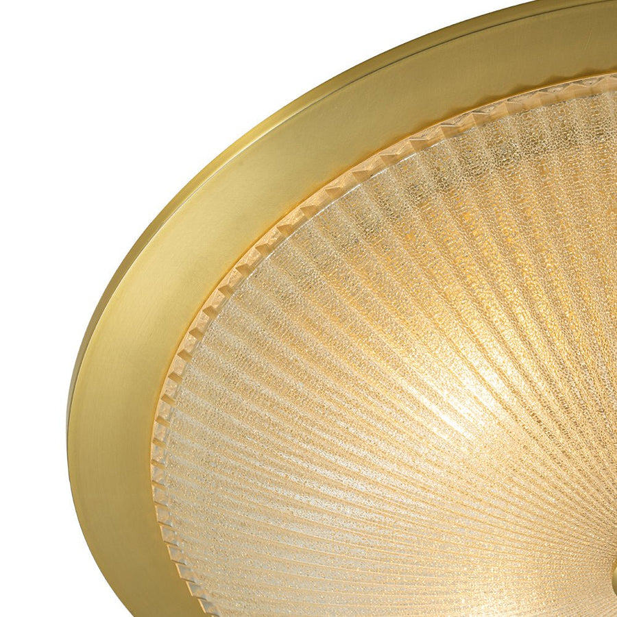 LightFixturesUSA - Mid - Century Brass Ribbed Textured Glass Flush Mount - Ceiling Light - Gold - 