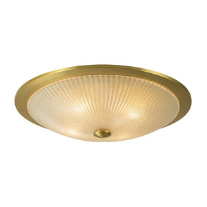 LightFixturesUSA - Mid - Century Brass Ribbed Textured Glass Flush Mount - Ceiling Light - Gold - 