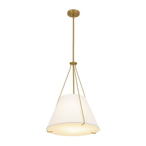 LightFixturesUSA-Mid-Century Brass White Fabric Conical Lantern Chandelier-Ceiling Light-18 in-