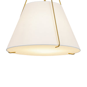 LightFixturesUSA-Mid-Century Brass White Fabric Conical Lantern Chandelier-Ceiling Light-18 in-