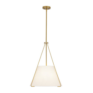 LightFixturesUSA-Mid-Century Brass White Fabric Conical Lantern Chandelier-Ceiling Light-18 in-