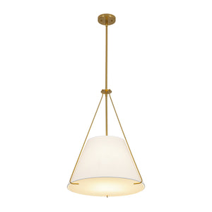 LightFixturesUSA-Mid-Century Brass White Fabric Conical Lantern Chandelier-Ceiling Light-18 in-