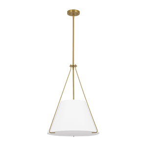 LightFixturesUSA-Mid-Century Brass White Fabric Conical Lantern Chandelier-Ceiling Light-18 in-