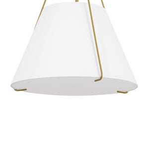LightFixturesUSA-Mid-Century Brass White Fabric Conical Lantern Chandelier-Ceiling Light-18 in-