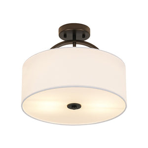 LightFixturesUSA - Mid - Century Brass Wide Linen Drum Semi Flush Mount - Ceiling Light - Black - 
