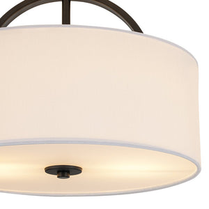 LightFixturesUSA - Mid - Century Brass Wide Linen Drum Semi Flush Mount - Ceiling Light - Black - 