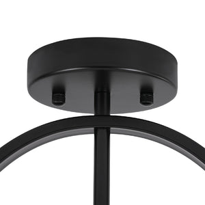 LightFixturesUSA - Mid - Century Brass Wide Linen Drum Semi Flush Mount - Ceiling Light - Black - 