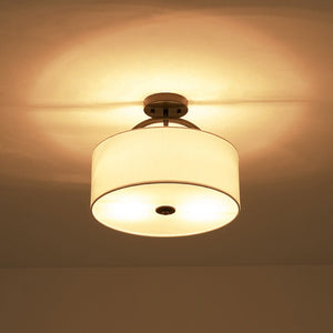LightFixturesUSA - Mid - Century Brass Wide Linen Drum Semi Flush Mount - Ceiling Light - Black - 