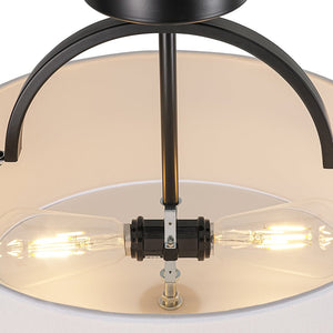 LightFixturesUSA - Mid - Century Brass Wide Linen Drum Semi Flush Mount - Ceiling Light - Black - 