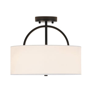 LightFixturesUSA - Mid - Century Brass Wide Linen Drum Semi Flush Mount - Ceiling Light - Black - 