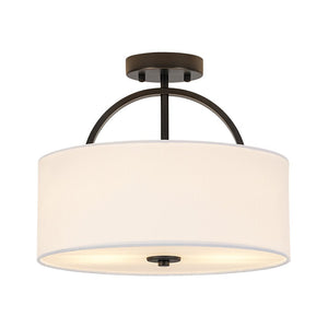 LightFixturesUSA - Mid - Century Brass Wide Linen Drum Semi Flush Mount - Ceiling Light - Black - 