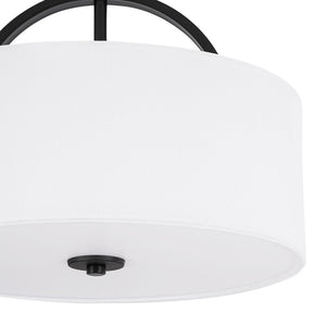 LightFixturesUSA - Mid - Century Brass Wide Linen Drum Semi Flush Mount - Ceiling Light - Black - 