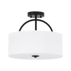 LightFixturesUSA - Mid - Century Brass Wide Linen Drum Semi Flush Mount - Ceiling Light - Black - 