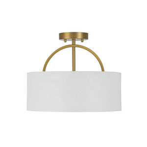 LightFixturesUSA - Mid - Century Brass Wide Linen Drum Semi Flush Mount - Ceiling Light - Brass - 