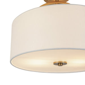 LightFixturesUSA - Mid - Century Brass Wide Linen Drum Semi Flush Mount - Ceiling Light - Brass - 