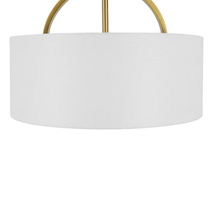 LightFixturesUSA - Mid - Century Brass Wide Linen Drum Semi Flush Mount - Ceiling Light - Brass - 
