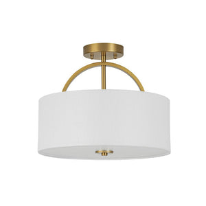 LightFixturesUSA - Mid - Century Brass Wide Linen Drum Semi Flush Mount - Ceiling Light - Brass - 
