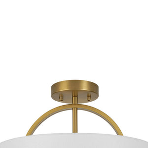 LightFixturesUSA - Mid - Century Brass Wide Linen Drum Semi Flush Mount - Ceiling Light - Brass - 