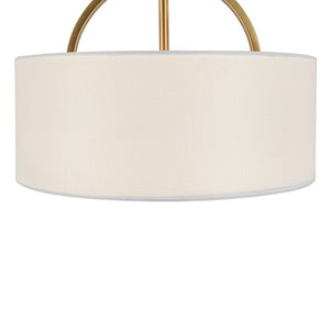 LightFixturesUSA - Mid - Century Brass Wide Linen Drum Semi Flush Mount - Ceiling Light - Brass - 