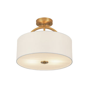 LightFixturesUSA - Mid - Century Brass Wide Linen Drum Semi Flush Mount - Ceiling Light - Brass - 