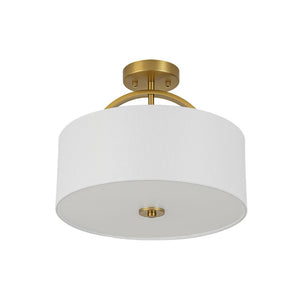 LightFixturesUSA - Mid - Century Brass Wide Linen Drum Semi Flush Mount - Ceiling Light - Brass - 