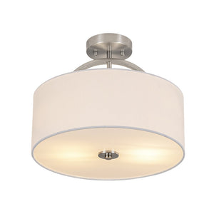 LightFixturesUSA - Mid - Century Brass Wide Linen Drum Semi Flush Mount - Ceiling Light - Nickel - 