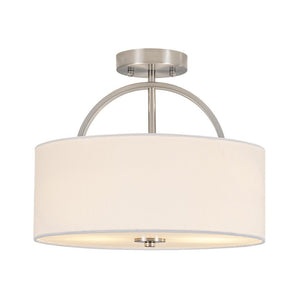 LightFixturesUSA - Mid - Century Brass Wide Linen Drum Semi Flush Mount - Ceiling Light - Nickel - 