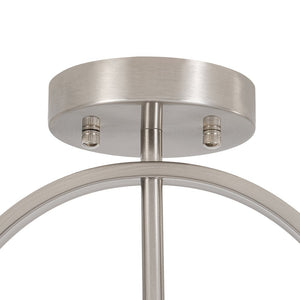 LightFixturesUSA - Mid - Century Brass Wide Linen Drum Semi Flush Mount - Ceiling Light - Nickel - 