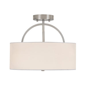 LightFixturesUSA - Mid - Century Brass Wide Linen Drum Semi Flush Mount - Ceiling Light - Nickel - 