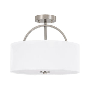 LightFixturesUSA - Mid - Century Brass Wide Linen Drum Semi Flush Mount - Ceiling Light - Nickel - 