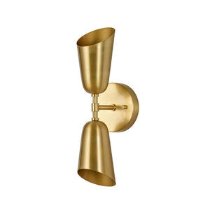 LightFixturesUSA - Mid - Century Brushed Brass 2 - Light Up Down Dual Cone Wall Lamp - Wall Sconce - 1 Pack - 
