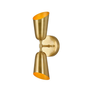 LightFixturesUSA - Mid - Century Brushed Brass 2 - Light Up Down Dual Cone Wall Lamp - Wall Sconce - 1 Pack - 
